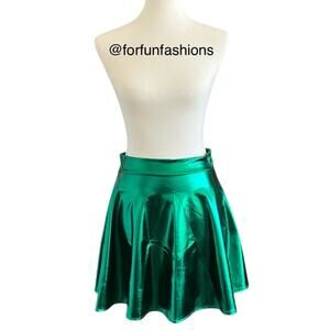 GREEN Metallic Skirt A-line Flared Skater Skirt for Halloween Costume Party